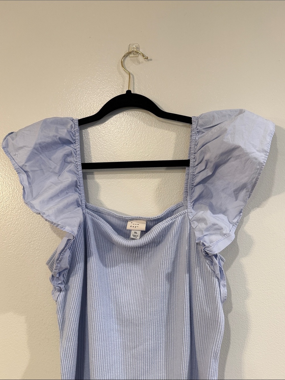 a new day Light Blue Ruffle Strap Ribbed Tank - Picture 3 of 4